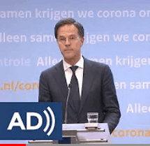Minister-president Mark Rutte tijdens een persconferentie